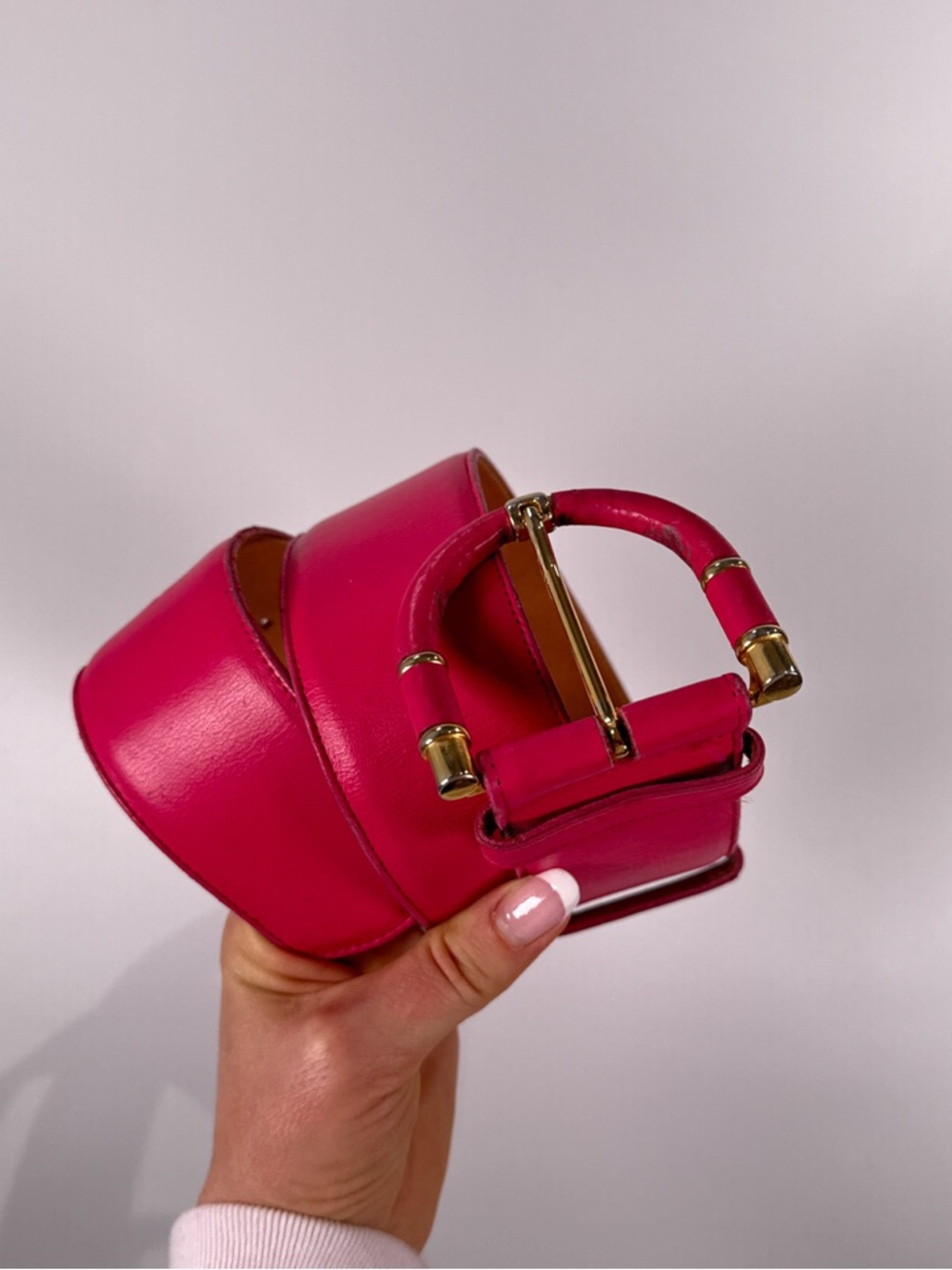 Ginnie Johansen Pink Leather Architectural Buckle Belt S - Picture 2 of 12